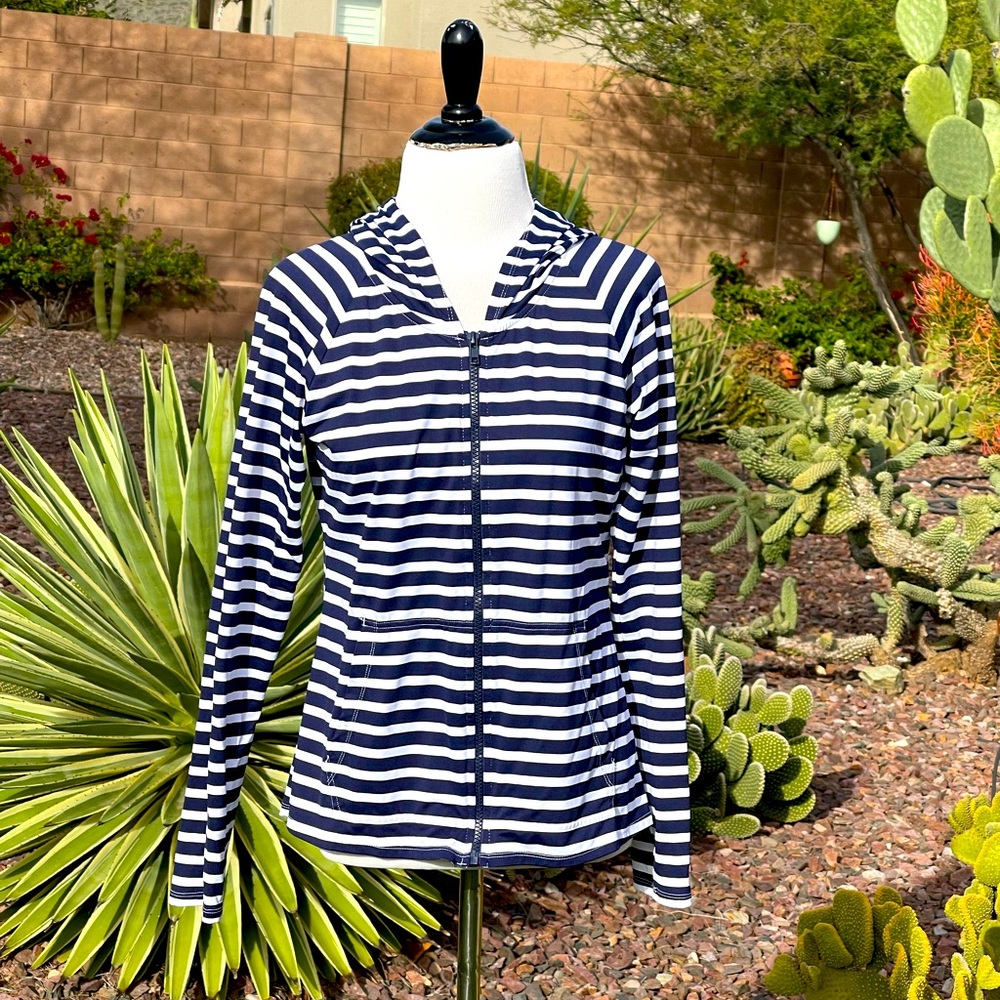 Tommy Bahama Navy and White Striped Zip Hoodie